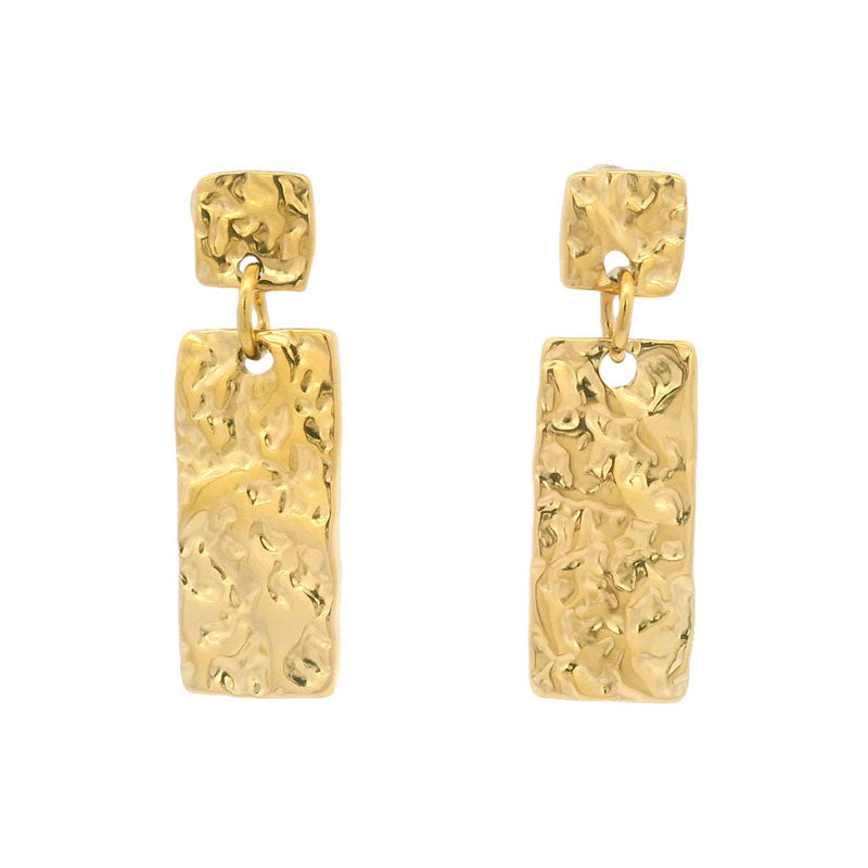 Aura Hammered Rectangle Drop Earrings on white background