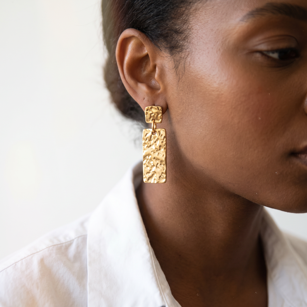 Hammered Rectangle Drop Earrings