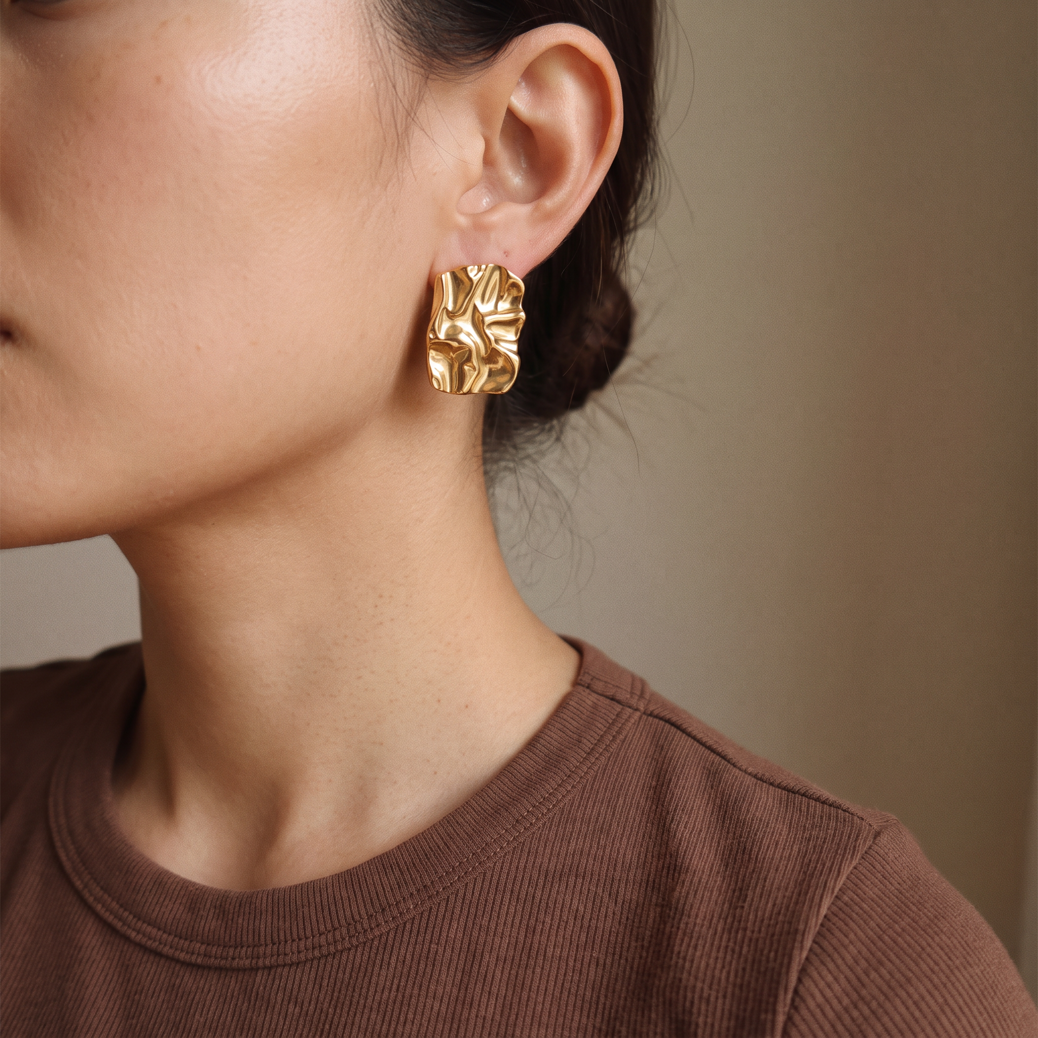 Crinkle Square Stud Earrings