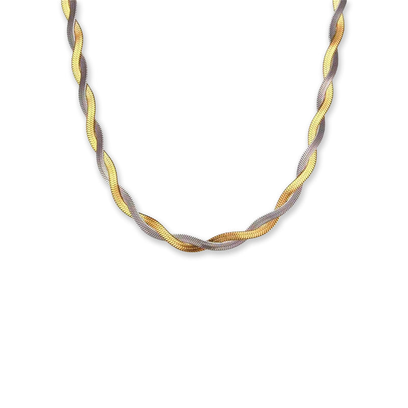 Aura Two-Tone Twisted Herringbone Necklace on white background
