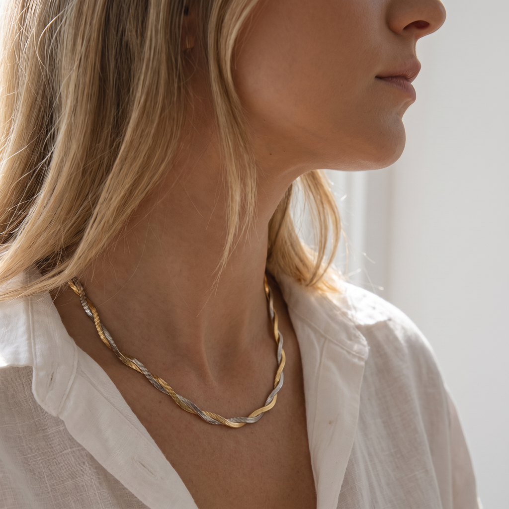 Two-Tone Twisted Herringbone Necklace