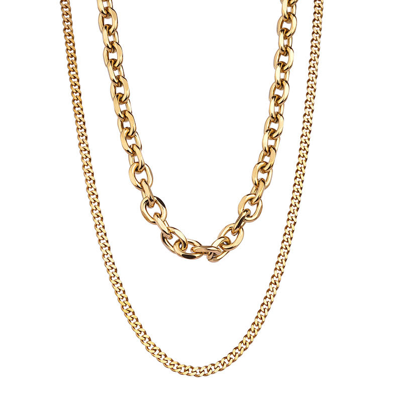 Aura Layered Cable & Curb Chain Necklace on white background