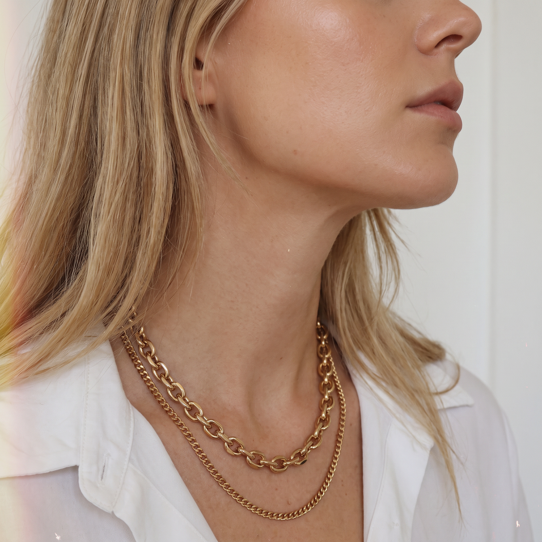 Layered Cable & Curb Chain Necklace