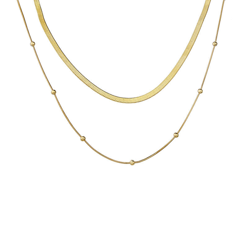 Aura Layered Herringbone & Satellite Chain Necklace on white background