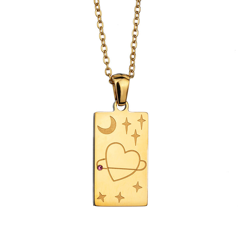Aura Heart & Moon Tag Pendant Necklace on white background
