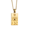 Aura Evil Eye Tag Pendant Necklace on white background
