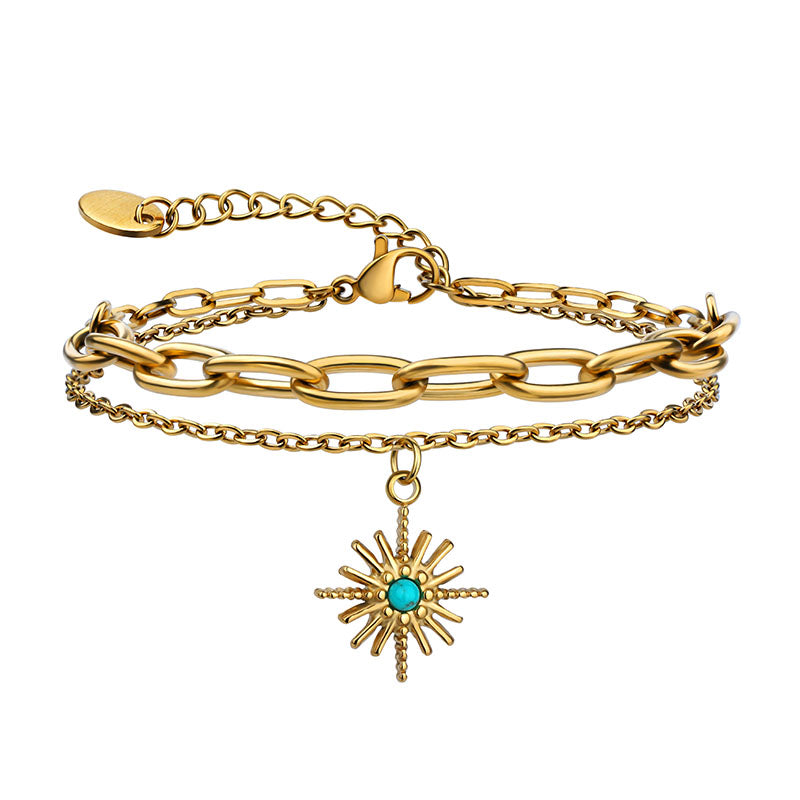 Aura Layered Sunburst Charm Bracelet on white background