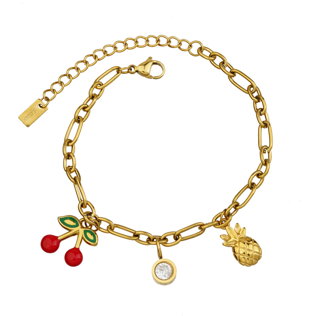 Aura Cherry & Pineapple Charm Bracelet on white background