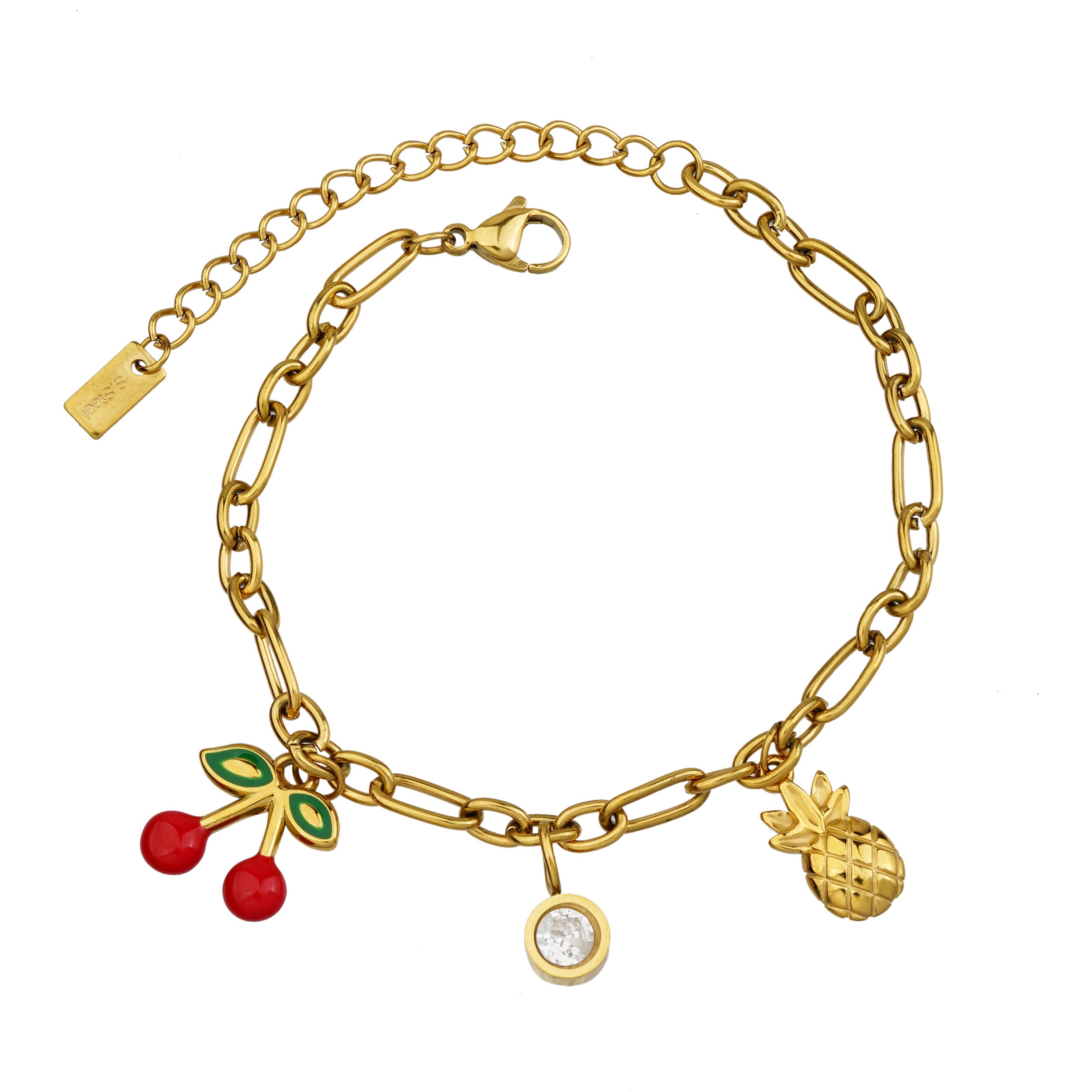 Aura Cherry & Pineapple Charm Bracelet on white background