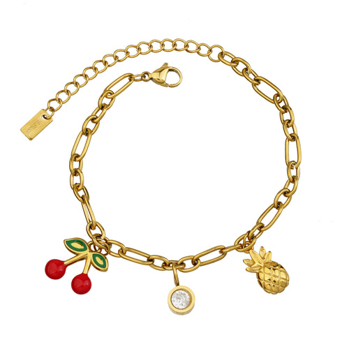 Aura Cherry & Pineapple Charm Bracelet on white background