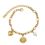 Aura Heart, Sun & Pearl Charm Bracelet on white background