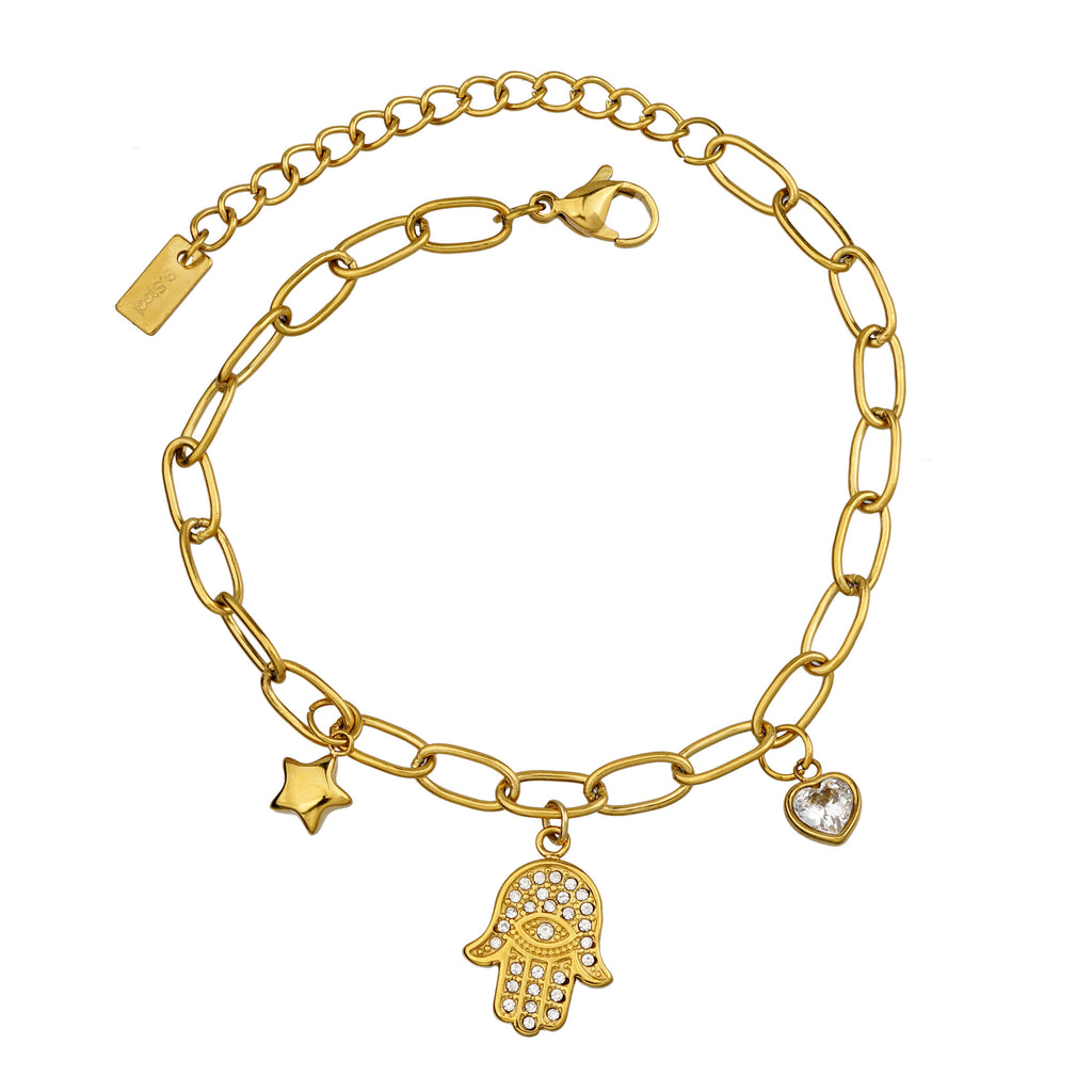 Aura Hamsa & Star Charm Bracelet on white background