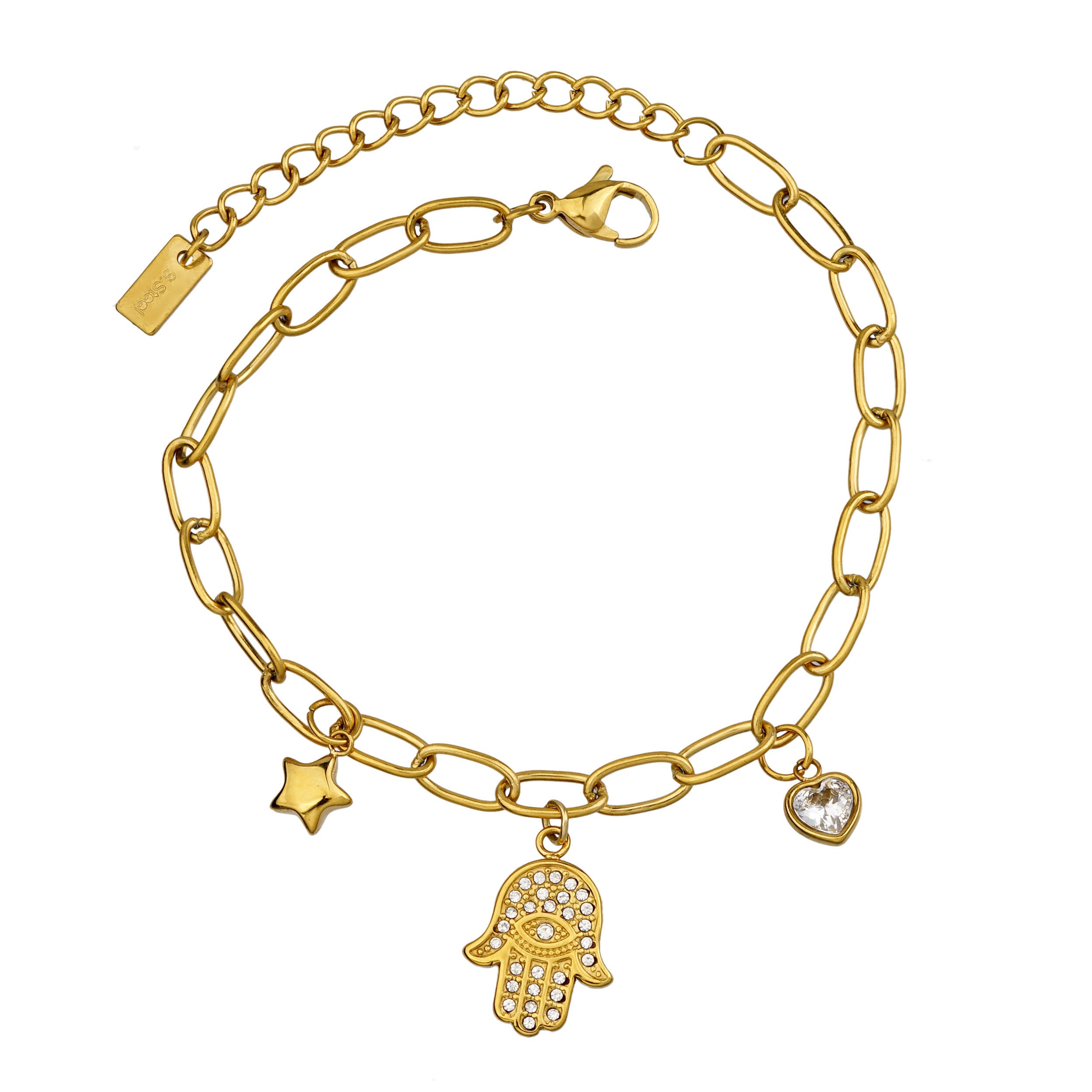 Aura Hamsa & Star Charm Bracelet on white background