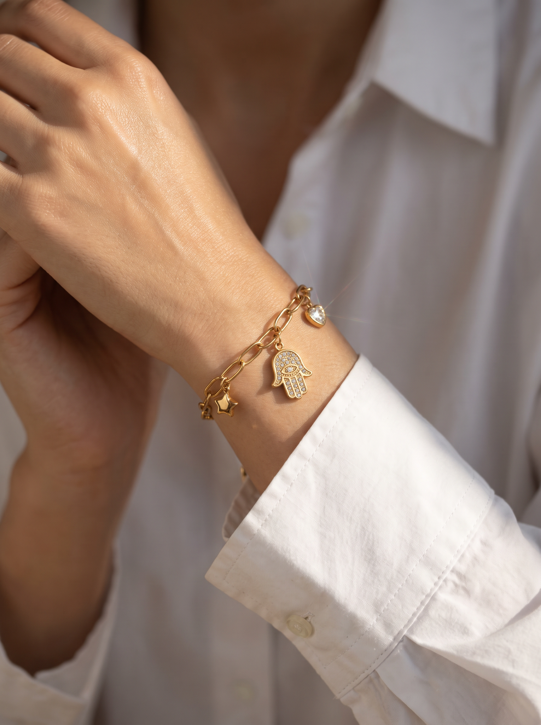 Hamsa & Star Charm Bracelet