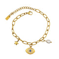 Aura Evil Eye & Pearl Charm Bracelet on white background