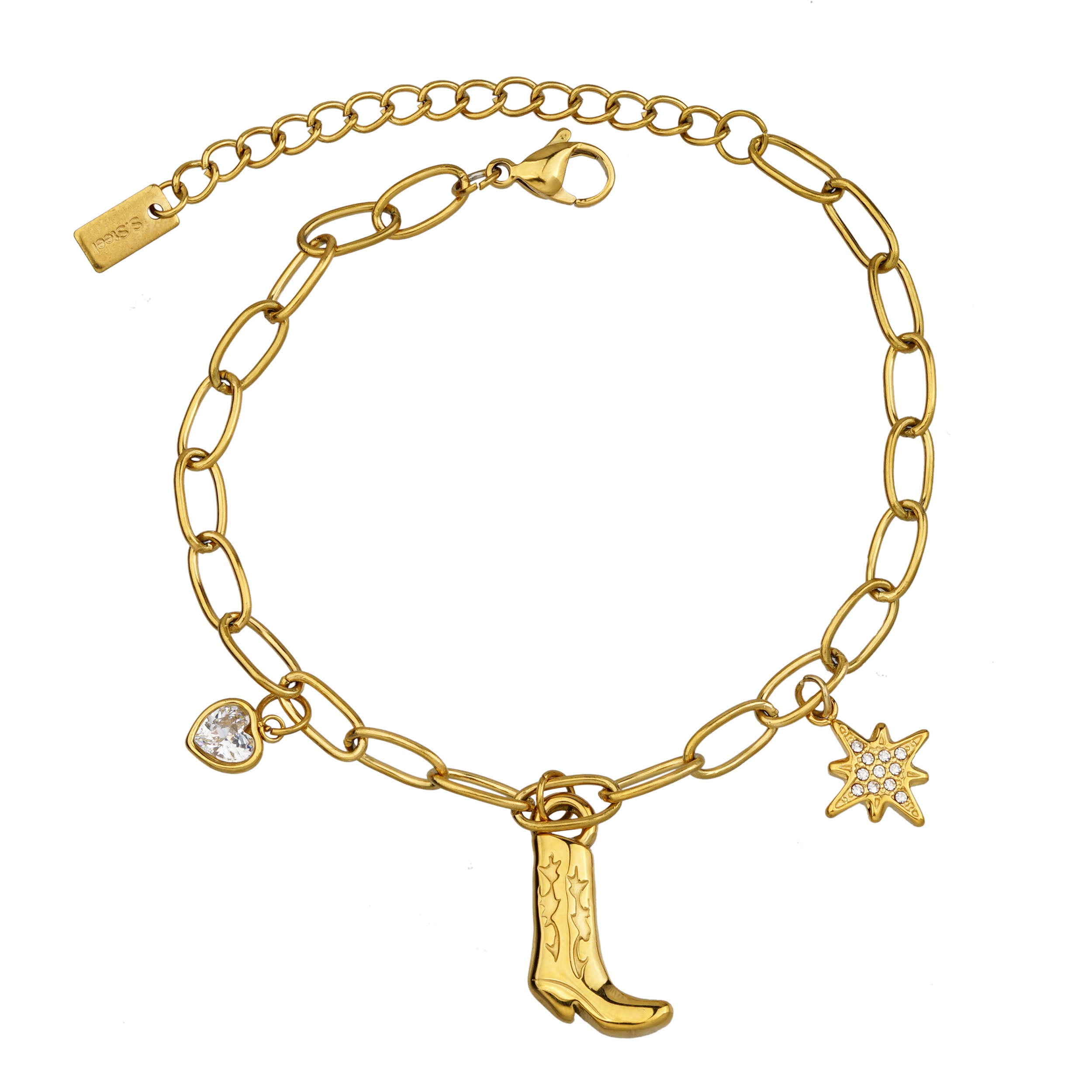 Aura Western Boot & Sun Charm Bracelet on white background