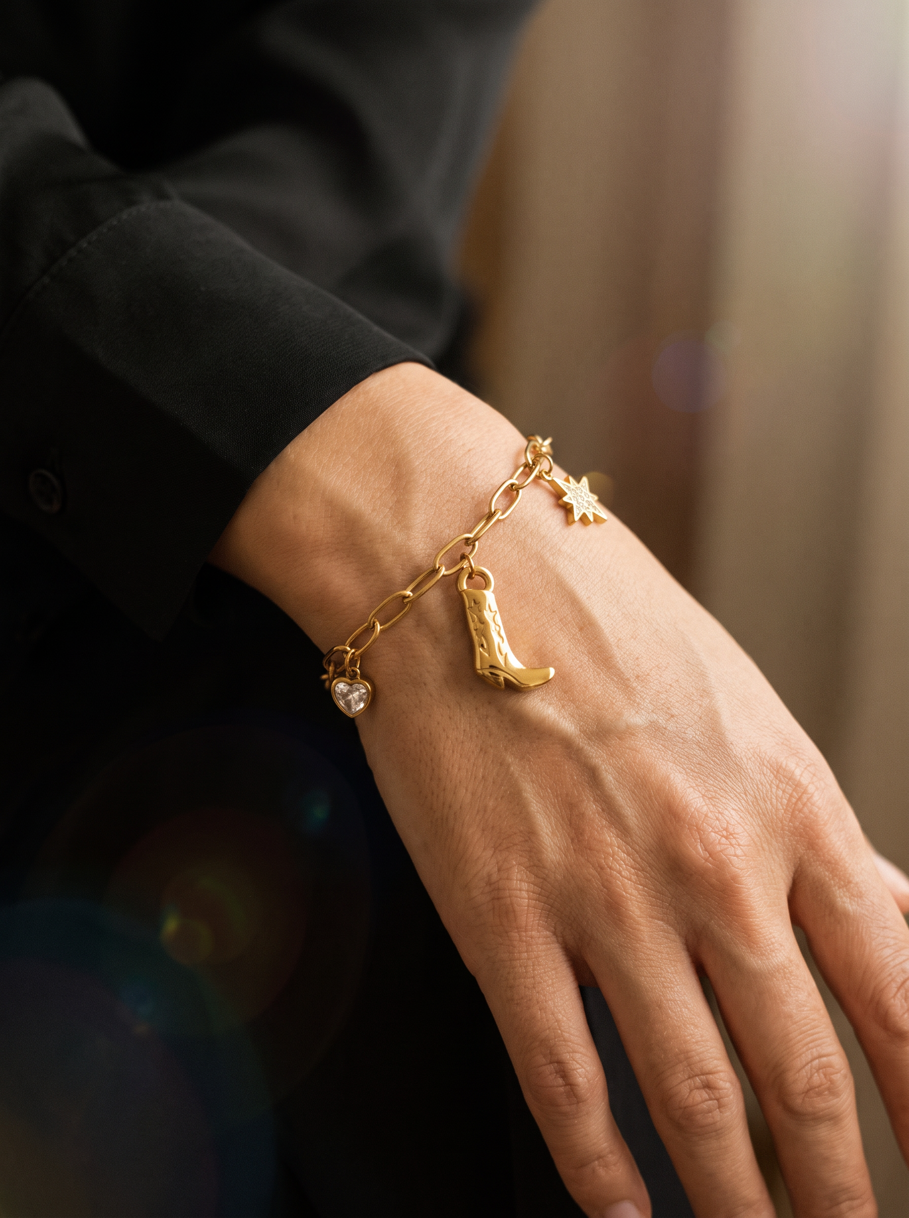 Western Boot & Sun Charm Bracelet